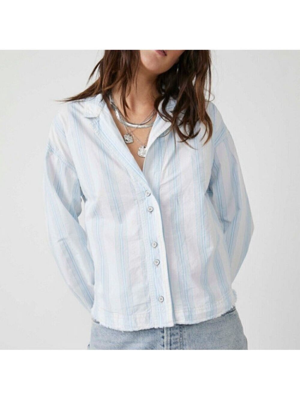 We The Free Free People Kelia Stripe Trapeze Button Down Shirt Size L